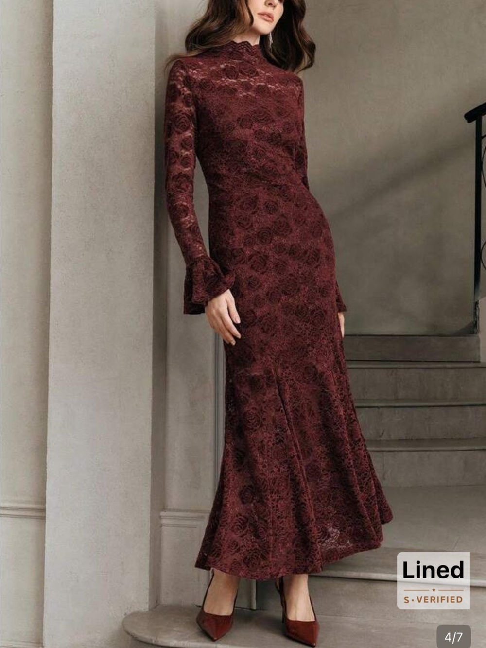 Anewsta Burgundy Lace Dress